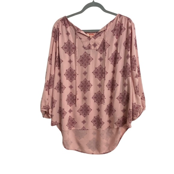 Evri Pink Boho Blouse Top Puff Sleeve Rayon Spring Casual Size 1X - Picture 1 of 8